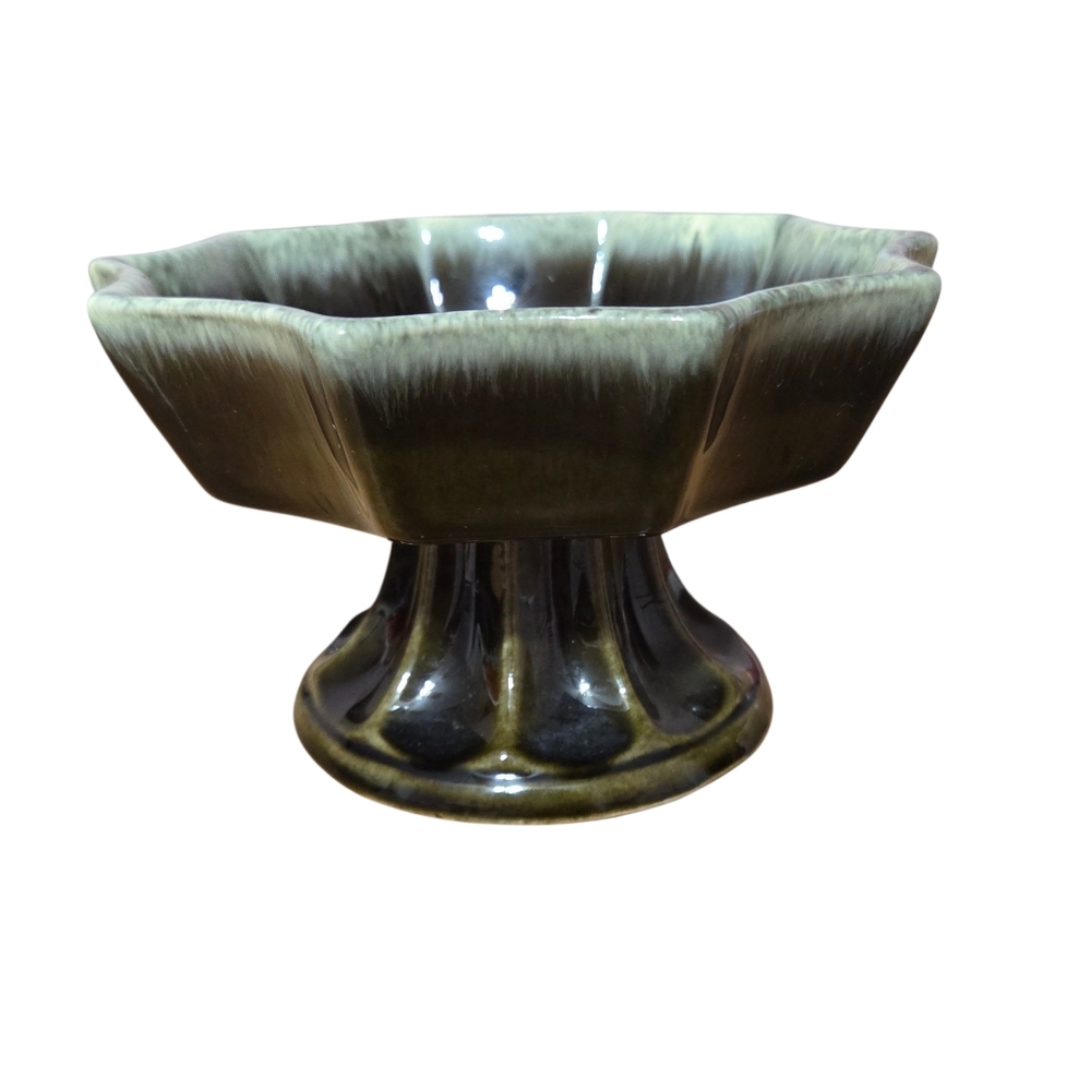 Vintage Hull Pottery footed planter or candy dish F83 Green Made In USA
